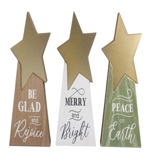 Wood Tabletop Christmas Star Sign 3 Ast