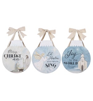 Wood Christmas Ornament Shaped Wall Sign, 3 Assorted