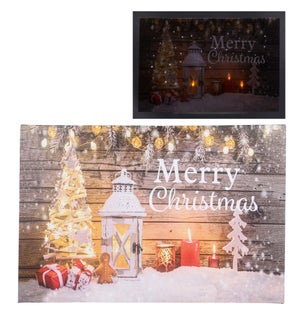 Canvas Christmas Wall Sign, 40 Fiber, Chip, 3 LED Lights with Timer