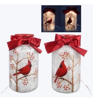 Hand Painted Glass Lamp with Cardinal Design, UL Cord 2 Assorted