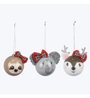 Christmas Animal Ornament Balls with 2 LED Lights, 3 Ast