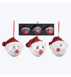 Christmas Ornament Snowman with 1 LED Light, 3 Ast