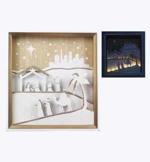 Wood Box Christmas Tabletop Decor with LED lights