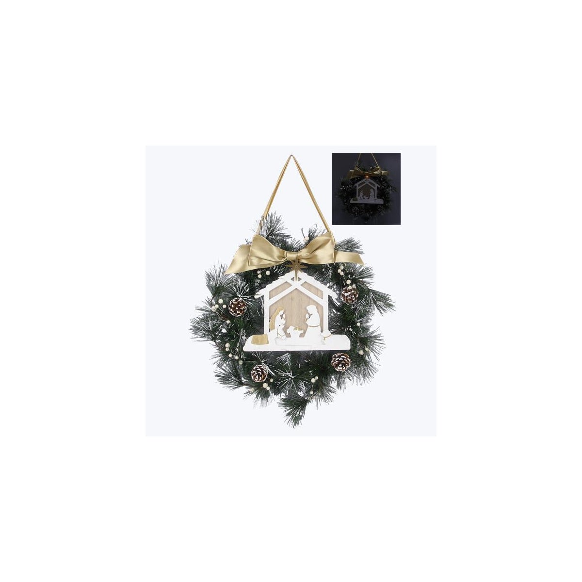 Christmas Wreath with Nativity Scene With Led Lights