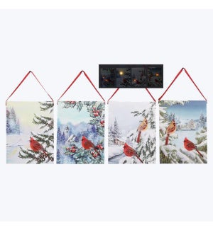 Canvas Christmas Cardinal Light up Wall Art with Timer, 4 Assorted