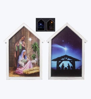 Wood Framed Nativity Canvas with Light/Timer 2 Ast
