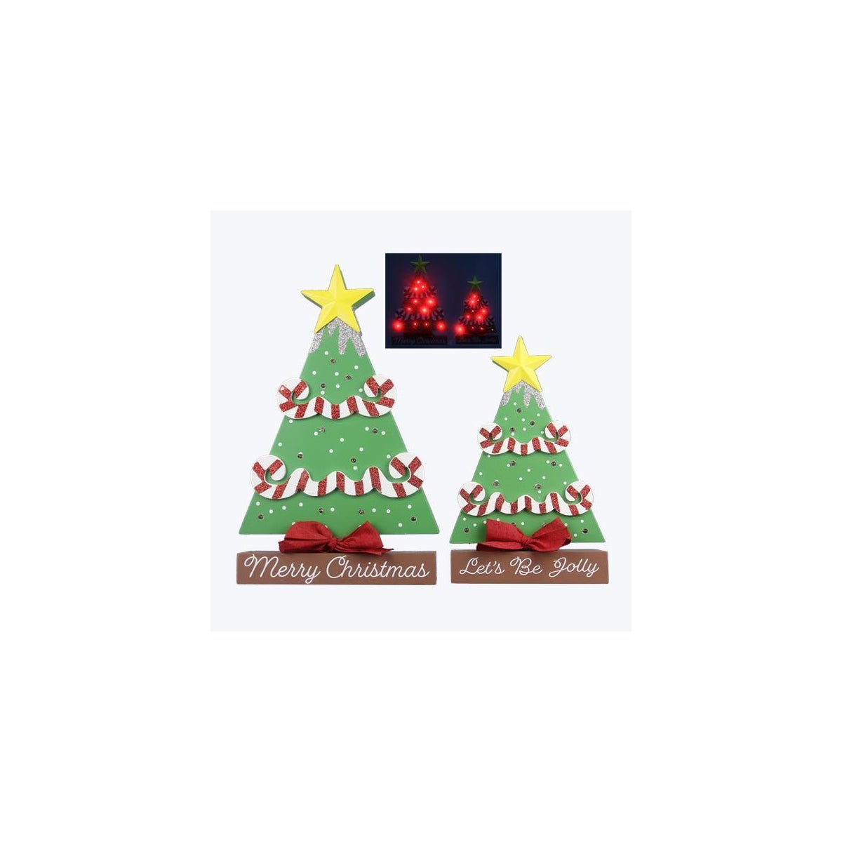 Wood Christmas Tree with LED, Set of 2