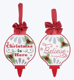 Metal Christmas Ornament Shaped Wall Sign, 2 Ast.