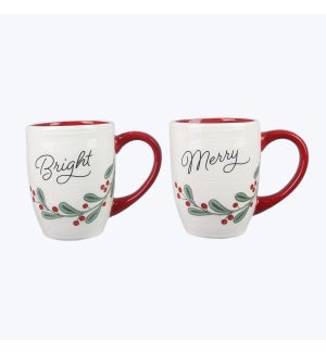 Ceramic Christmas Merry and Bright Ceramic Mug, 2Ast