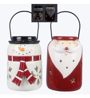 Ceramic Santa/Snowman LED Lantern, 2 Assorted