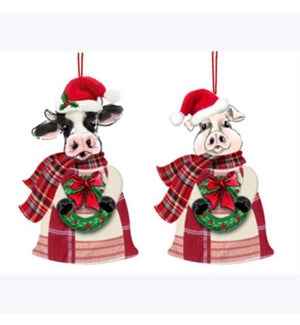 Fabric Christmas Barn Animals Ornaments, 2 Assorted