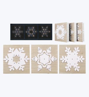 Wood Tabletop Snowflake Sign 3 Ast