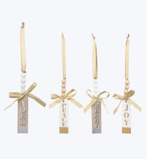 Wood Blessing Bead Ornaments, 4 Assorted