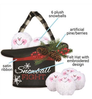 Snowball Fight Kit, Hat holds 6 plush snowballs