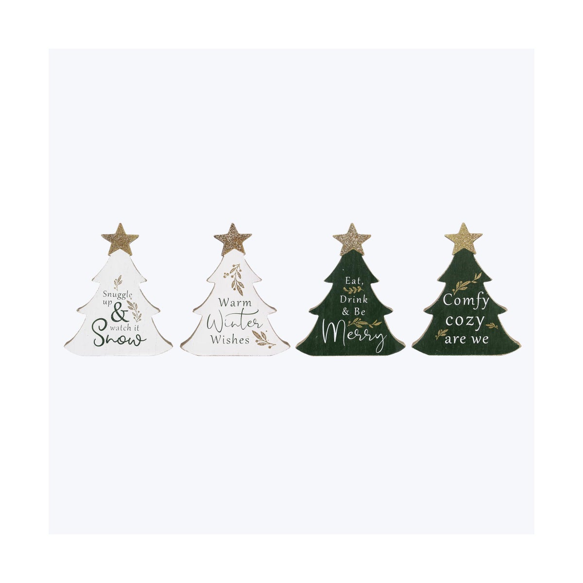 Wood Christmas Tree Shaped Tabletop Sign 4 Ast
