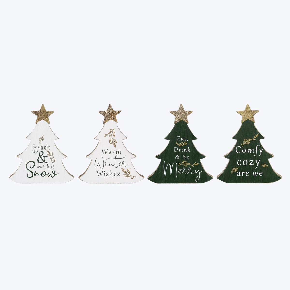 Wood Christmas Tree Shaped Tabletop Sign 4 Ast