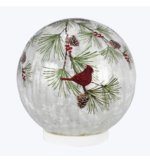 Hand Painted Glass Ball With Christmas Holly and Cardinal Light