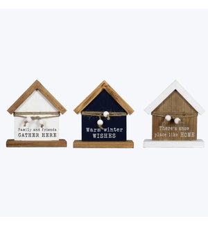 Wood Tabletop House Shaped Decor 3 Assorted