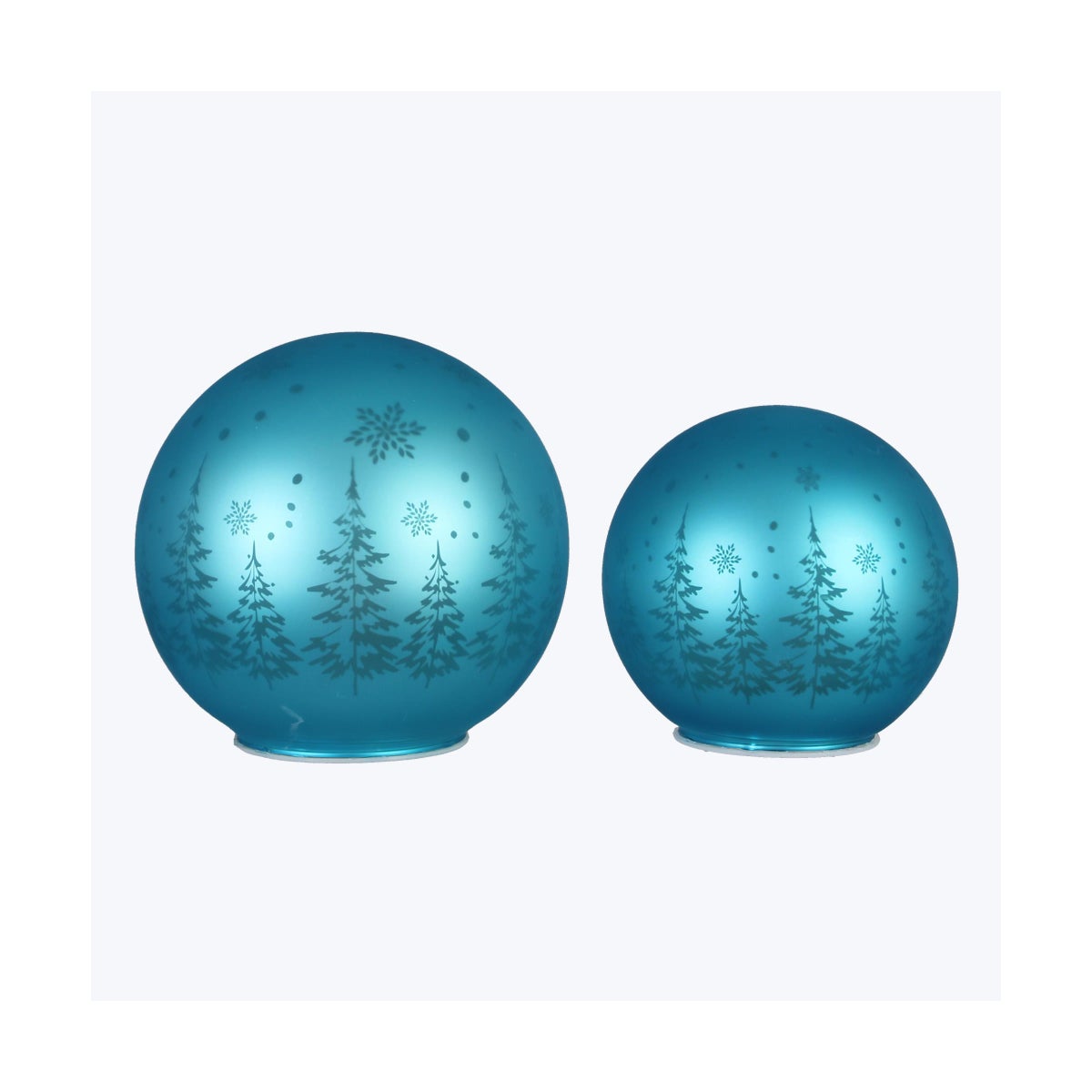 Blue Color Glass Ball with Tree Design Battery LED Light, 2 pcs/Set