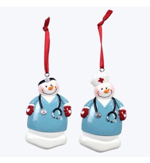 Resin Christmas Ornaments - Snowman Doctor & Nurse, 2 Ast.