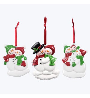 Resin Christmas Ornaments - Snowman Couple, 3 Ast.