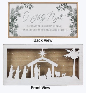 Wood Wintergreen Nativity with Double-sided Wall Shadow LED Sign