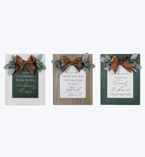 Wood Wintergreen Box Signs with Lift Board Attachment and Greenery 3 Ast