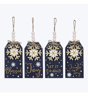 Wood Winter Solstice Gift Tag Wall Signs, 4 Assorted
