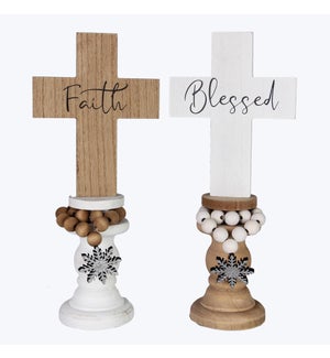Wood Winter Solstice Cross on Pedestal, 2 Ast