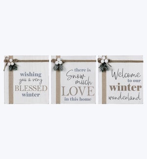 Wood White Winter Snow Box Signs 3 Ast