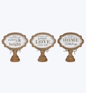 Wood White Winter Snow Signs on Pedestals 3 Ast