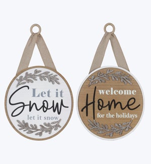 Wood White Winter Snow Door Hanger 2 Ast