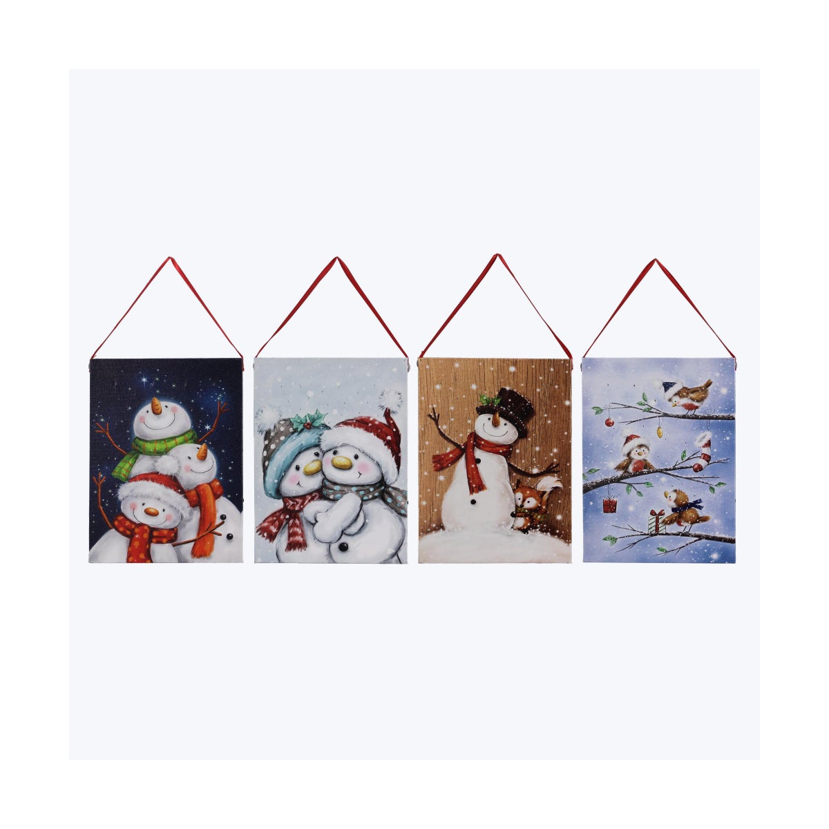 Canvas Light Up Christmas Snowman Scene with Timer. 4 Ast