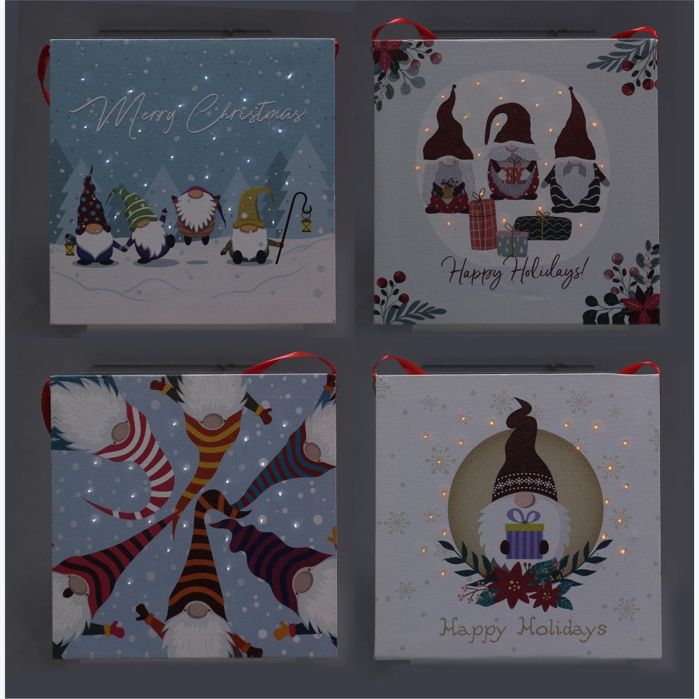 Christmas Santa Light Up Canvas Sign with Timer 4 Ast