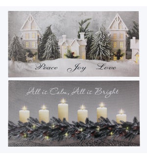 Canvas Christmas LED Light up Wall Art with Timer, 2 Assorted