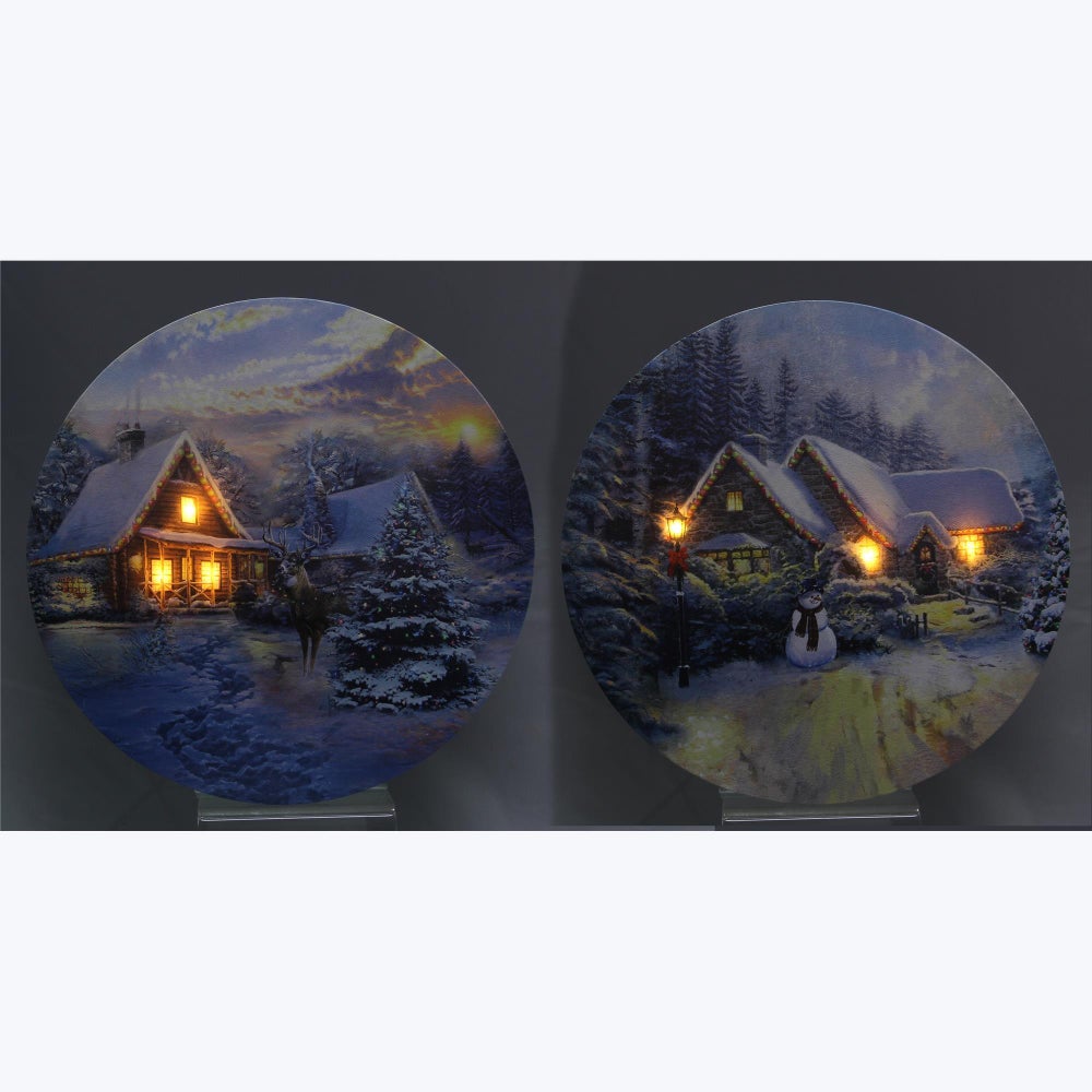 Canvas Winter Light Up Wall Art with Timer, 2 Assorted