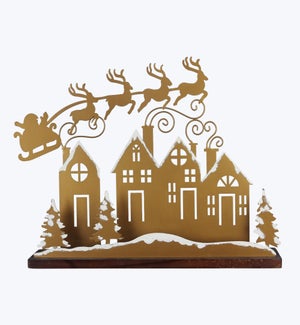 Metal Layered Tabletop Santa on Sled Scene