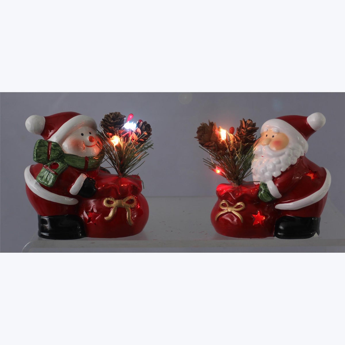 Ceramic Snowman and Santa LED Tabletop Decor, 2 Assorted