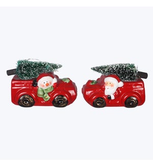 Ceramic Santa and Snowman Truck with LED Christmas Tree, 2 Ast.