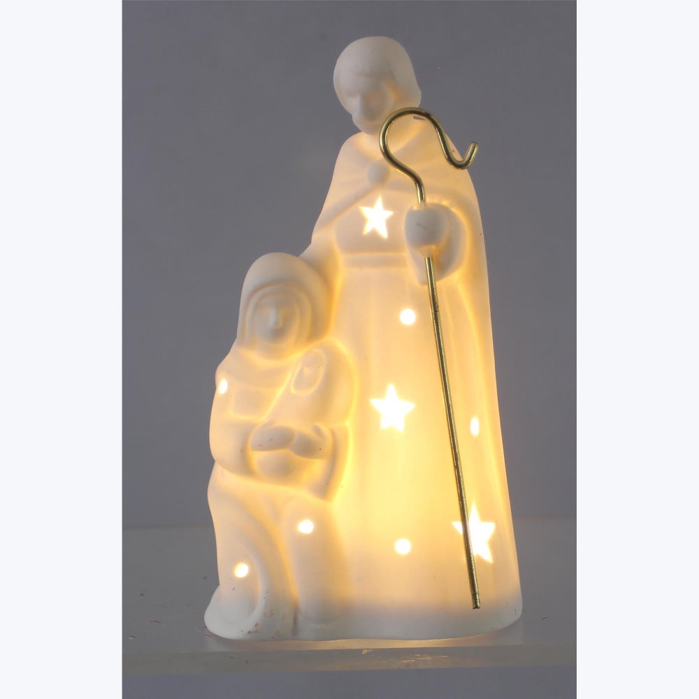 Ceramic Nativity with LED Light, White