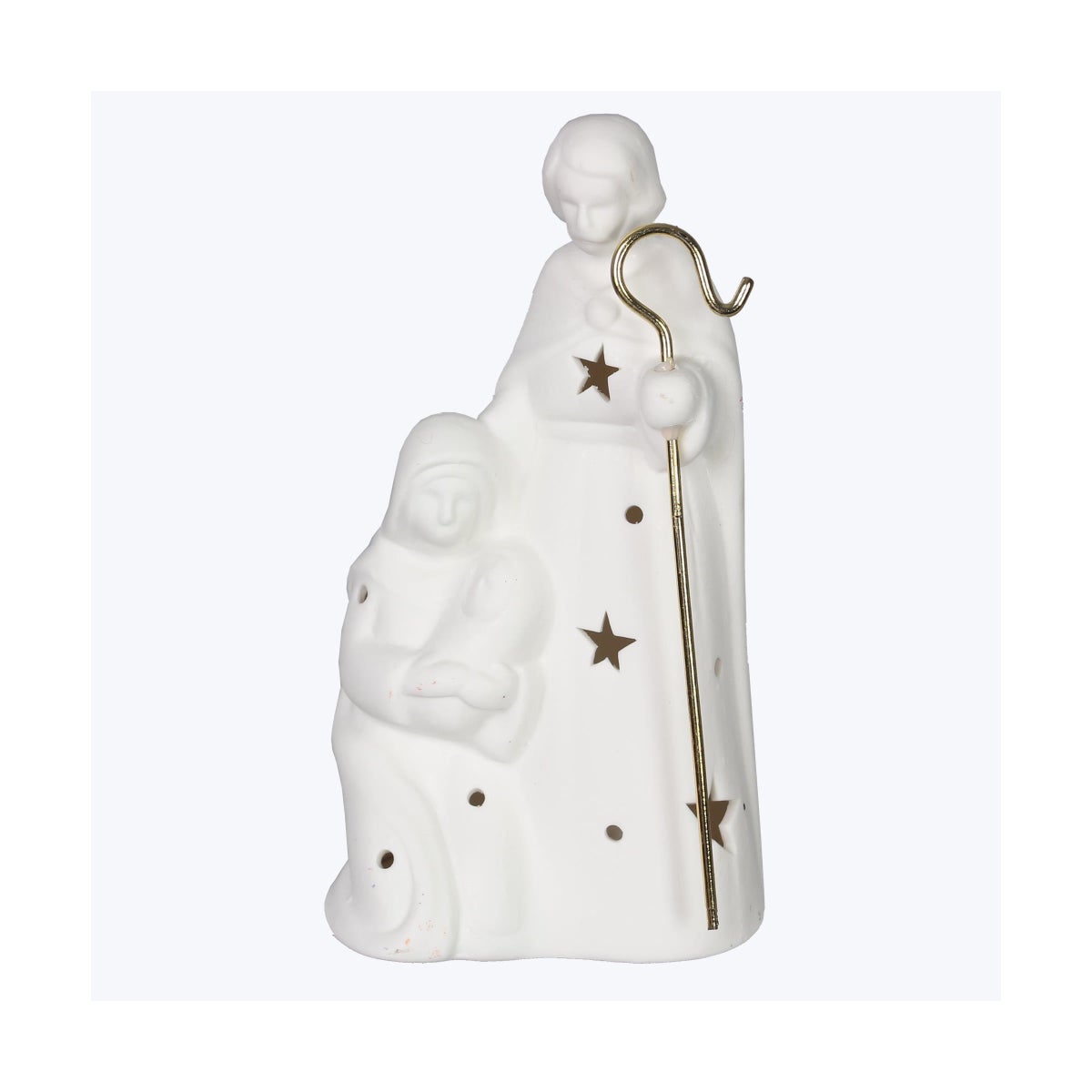 Ceramic Nativity with LED Light, White