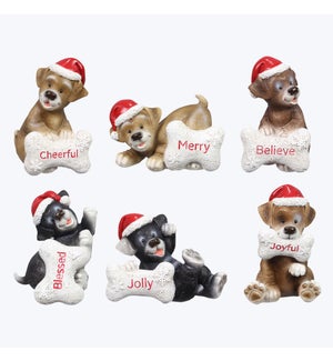 Resin Dog Figurine with Christmas Hat, 6 Assorted