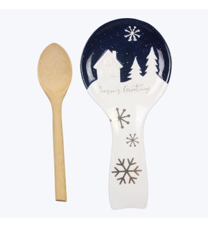 Ceramic Winter Solstice Spoon Rest w/ Spoon