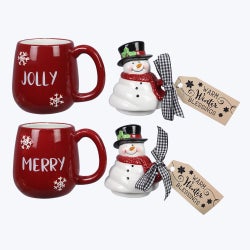 Ceramic Christmas Mug with Snowman Lid, 2 Assorted