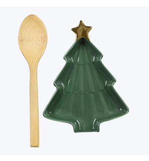 Christmas Tree Ceramic Spoon  Rest with Spoon