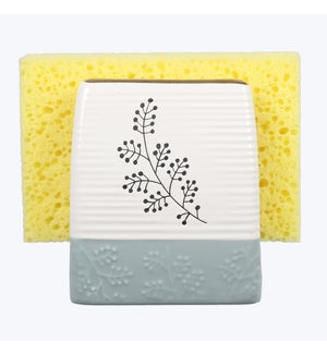 Ceramic White Winter Sponge Holder w/ Sponge