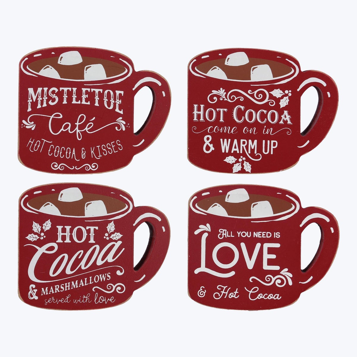 Wood Christmas Hot Cocoa Tabletop Sign, 4 Ast