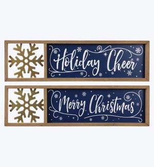 Wood Frame Christmas Wall Sign with Cutout Snowflake Design 2 Ast