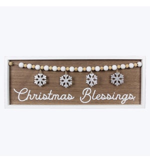 Wood Framed Tabletop/Wall Christmas Blessings Sign with Blessing Beads/Snow Flake Accent