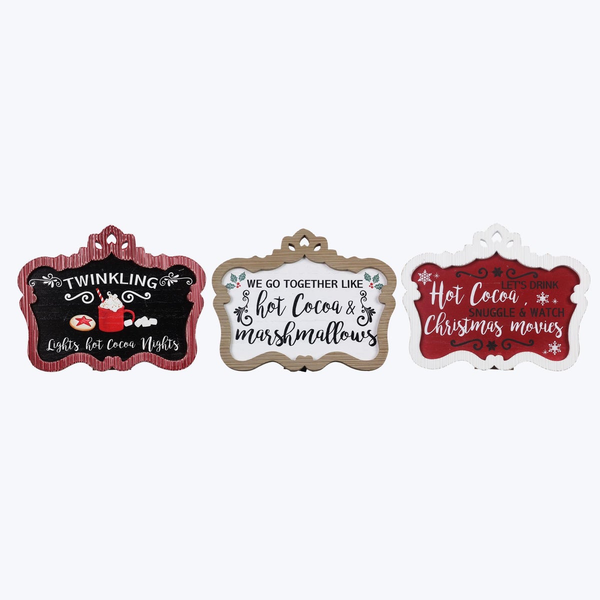 Wood Christmas Hot Cocoa Tabletop Sign, 3 Ast